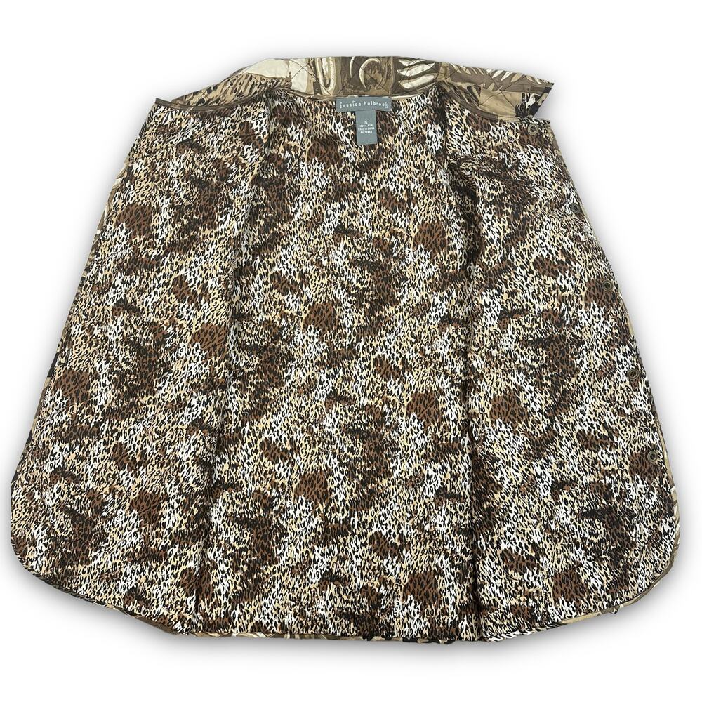 Jessica Holbrook 100% Silk Lightweight Quilted Jacket Brown Animal Print Small - Picture 4 of 5